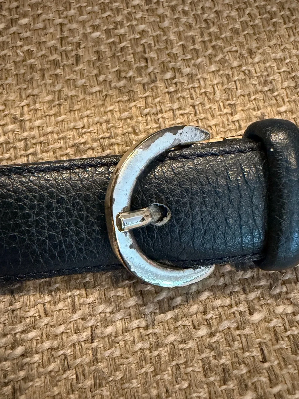 EUC - Longchamp Vintage Navy Leather Belt with Silver Buckle & Hardware